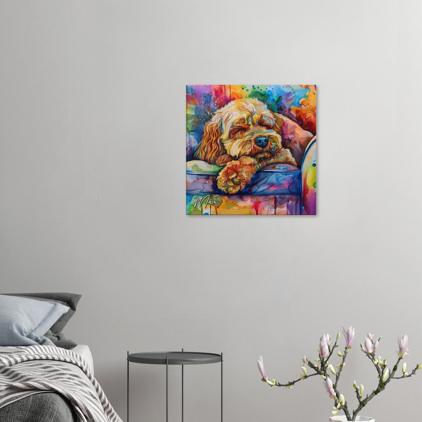 Personalised Cockapoo Canvas Print. Custom Dog Name. Doodle Mom Dad Gift, Rainbow Watercolour Pet Memorial Paint Splash Cavapoo Goldendoodle - CanvasityCrafts - Free Shipping