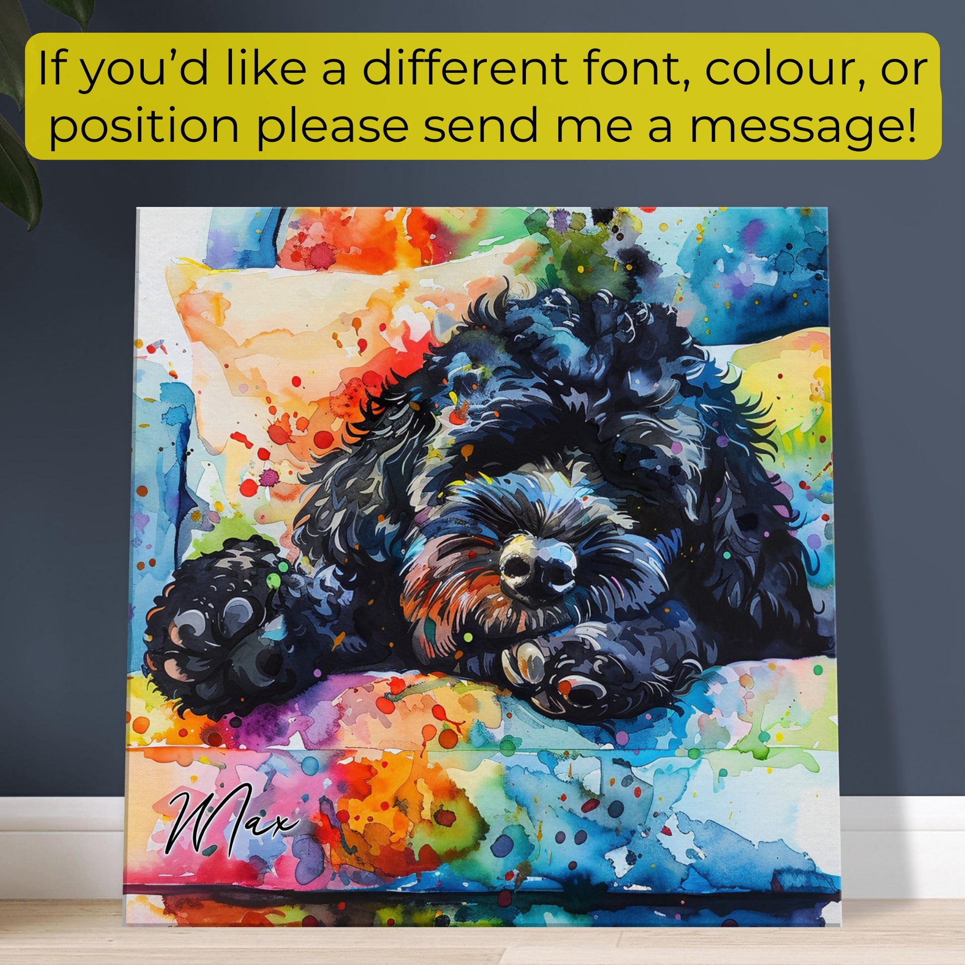 Personalised Cockapoo Canvas Print. Custom Dog Name. Doodle Mom Dad Gift, Rainbow Watercolour Pet Memorial Paint Splash Cavapoo Goldendoodle - CanvasityCrafts - Free Shipping