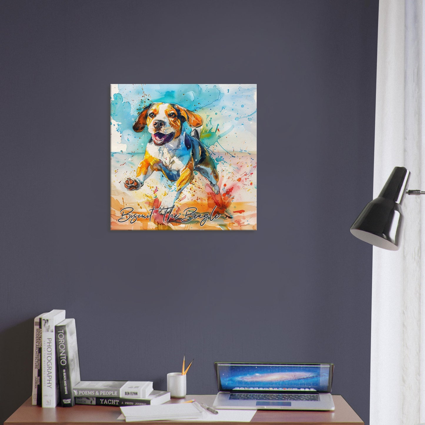 Personalised Beagle on the Beach Canvas Print. Custom Dog Name. Mom, Dad Gift, Rainbow Watercolour Pet Memorial, Paint Splash Painting - CanvasityCrafts - Free Shipping