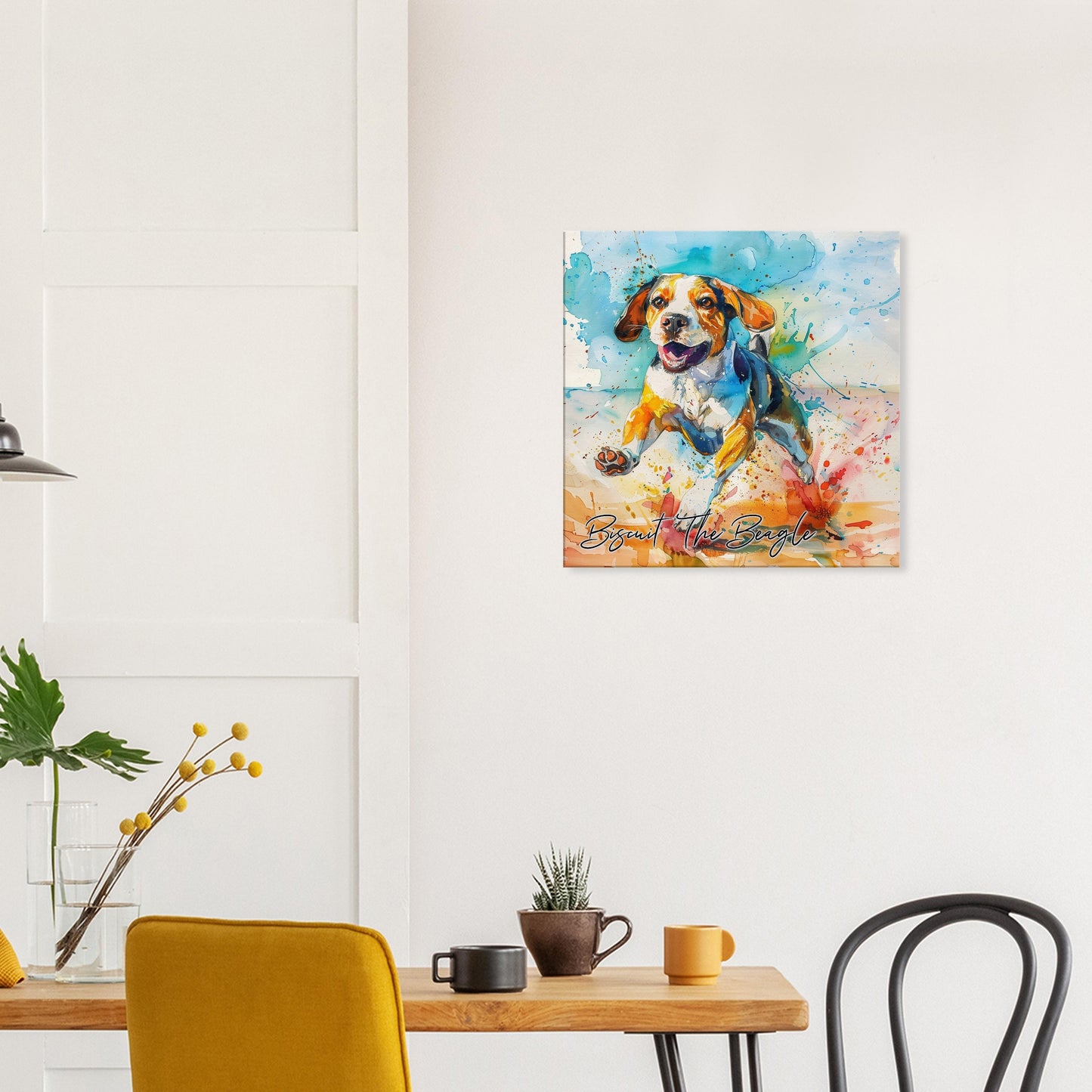 Personalised Beagle on the Beach Canvas Print. Custom Dog Name. Mom, Dad Gift, Rainbow Watercolour Pet Memorial, Paint Splash Painting - CanvasityCrafts - Free Shipping