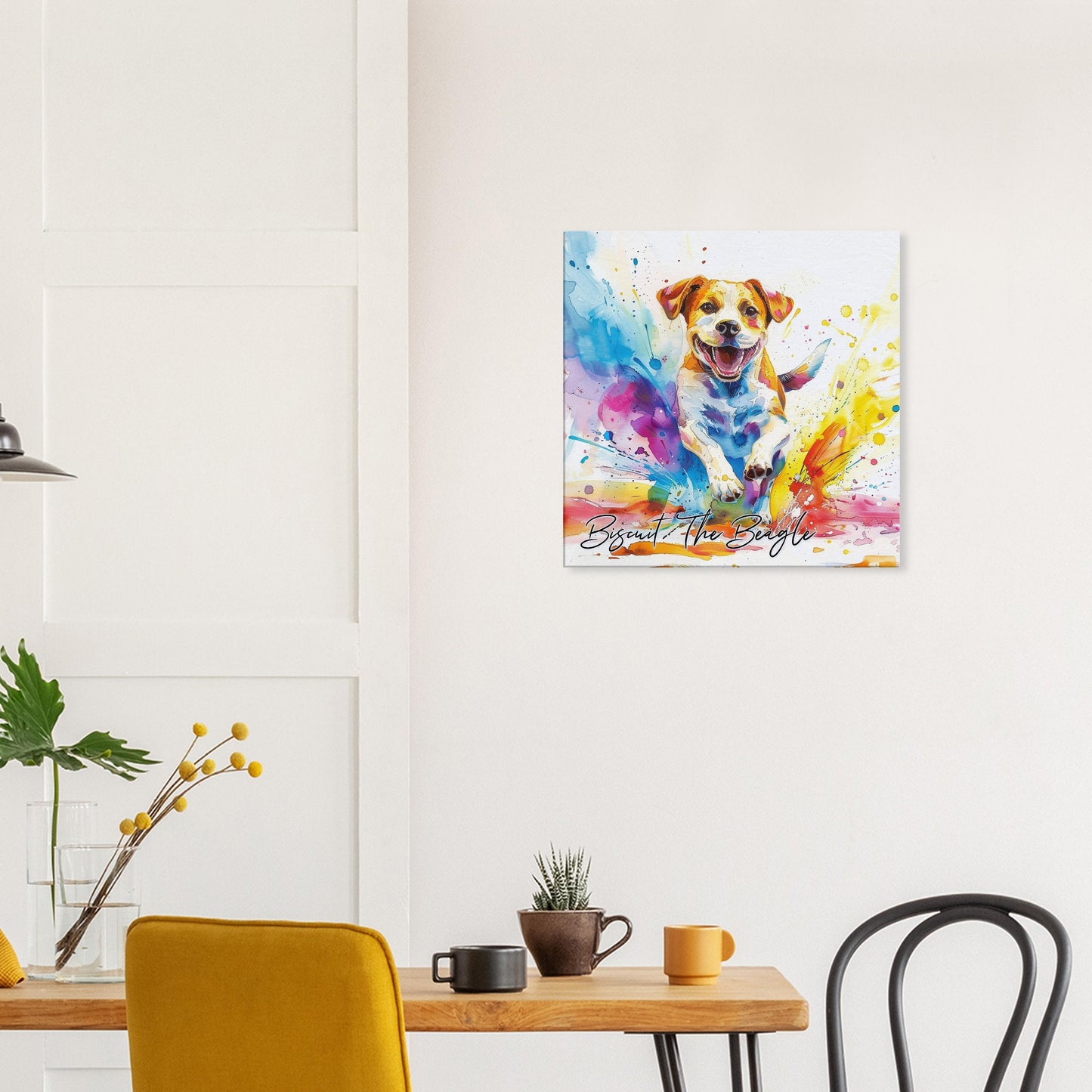 Personalised Beagle on the Beach Canvas Print. Custom Dog Name. Abstract Mom Dad Gift Rainbow Watercolour Pet Memorial Paint Splash Painting - CanvasityCrafts - Free Shipping