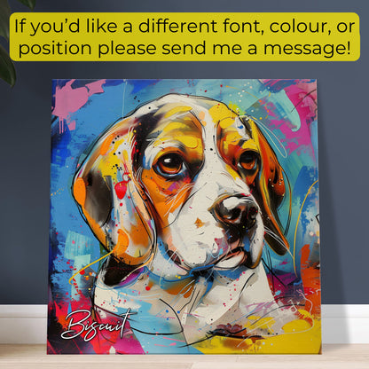 Abstract Beagle Portrait Canvas Print. Custom Dog Name, Mom, Dad Gift, Rainbow Watercolour Pet Memorial, Paint Splash Unique Oil Painting - CanvasityCrafts - Free Shipping