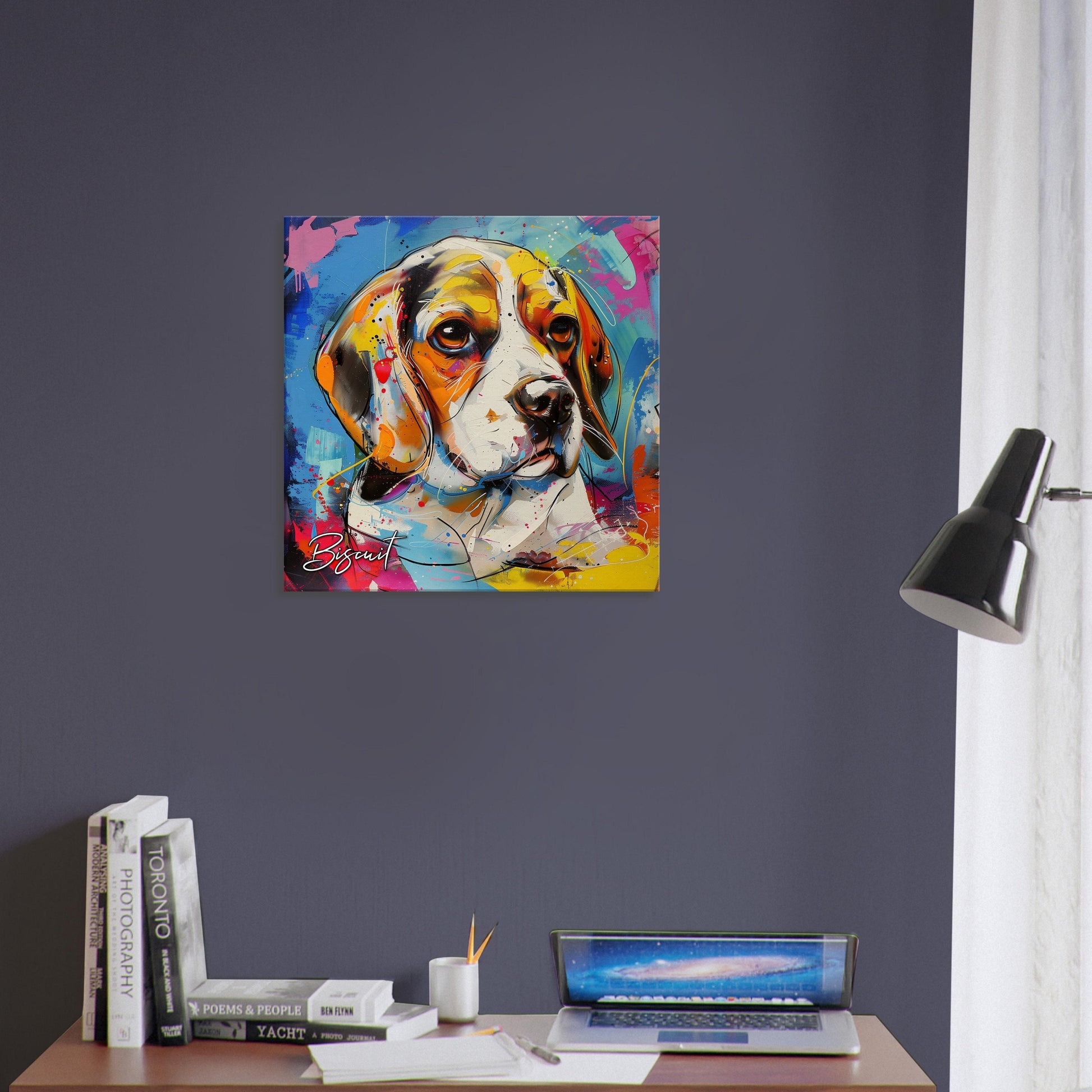 Abstract Beagle Portrait Canvas Print. Custom Dog Name, Mom, Dad Gift, Rainbow Watercolour Pet Memorial, Paint Splash Unique Oil Painting - CanvasityCrafts - Free Shipping