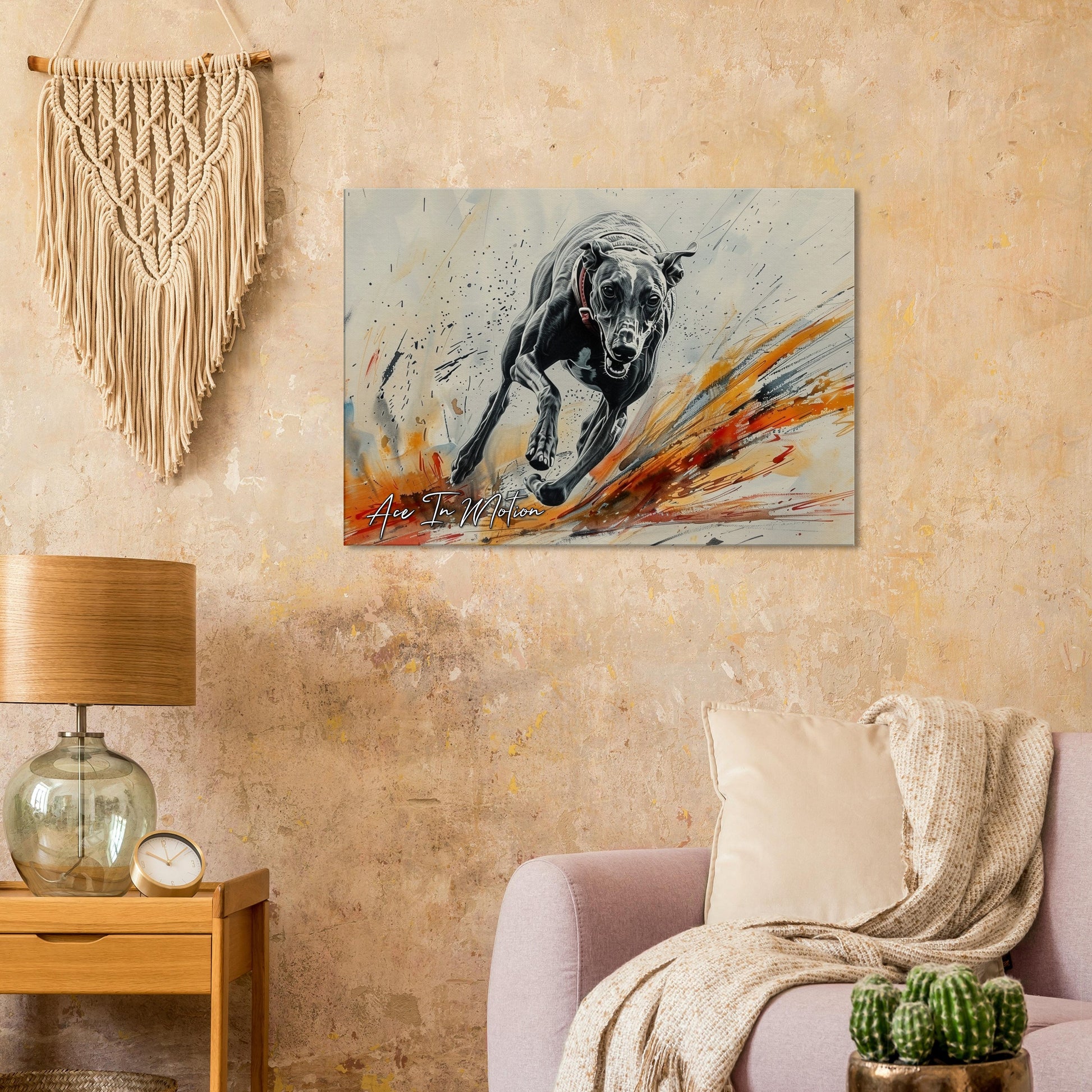 Personalised Greyhound Racing Canvas Print. Custom Dog Portrait Name, Mom Dad Gift, Rainbow Watercolour Memorial Paint Splash Painting - CanvasityCrafts - Free Shipping