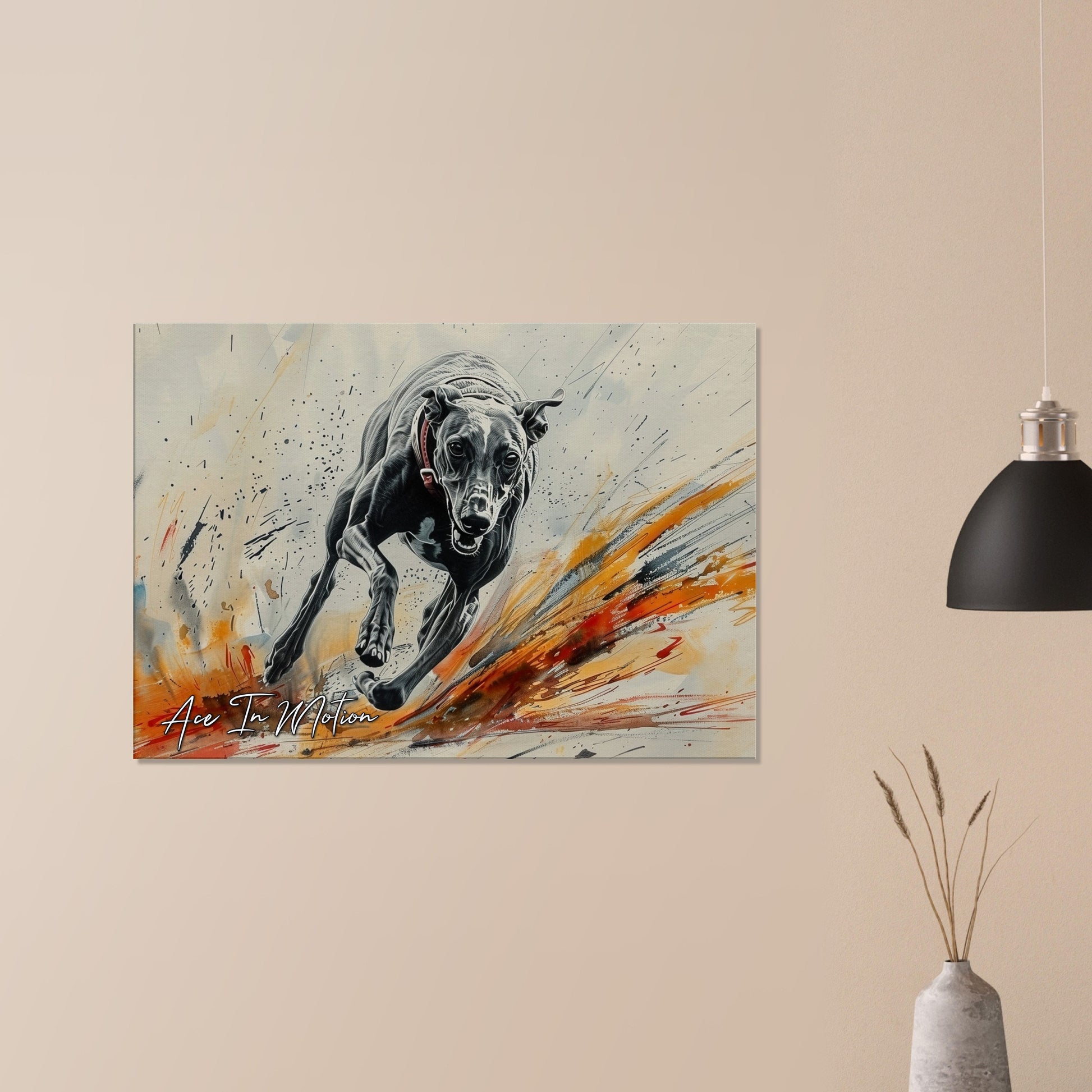 Personalised Greyhound Racing Canvas Print. Custom Dog Portrait Name, Mom Dad Gift, Rainbow Watercolour Memorial Paint Splash Painting - CanvasityCrafts - Free Shipping