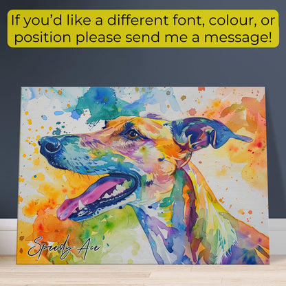 Personalised Greyhound Multicolour Canvas Print. Custom Dog Portrait Name, Mom Dad Gift, Rainbow Watercolour Memorial Paint Splash Painting - CanvasityCrafts - Free Shipping