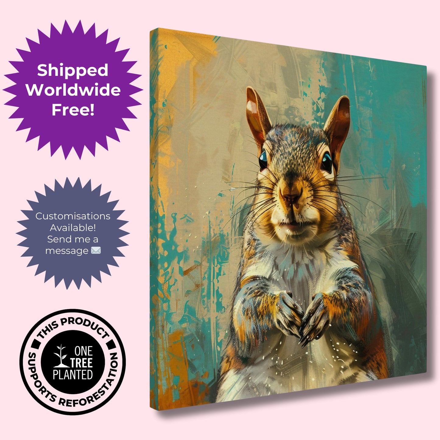 Grey Squirrel Canvas Print. Oil Painting Modern Home Decor, Gray Squirrel Wall Art Picture, Countryside Animal Painting, Nut Lover Gift - CanvasityCrafts - Free Shipping