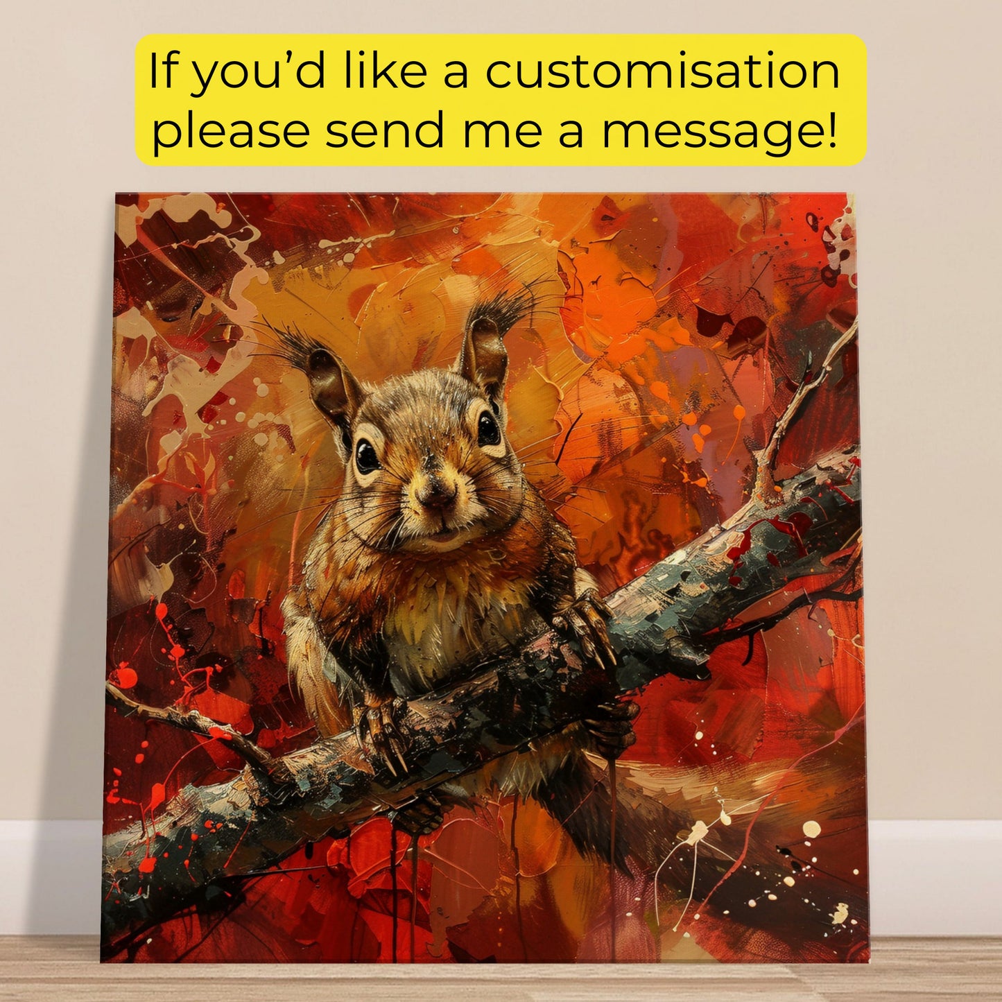 Red Squirrel Canvas Print. Red Orange Oil Painting, Modern Home Decor, Tree Wall Art Picture, Colourful Animal Painting, Nut Lover Gift - CanvasityCrafts - Free Shipping