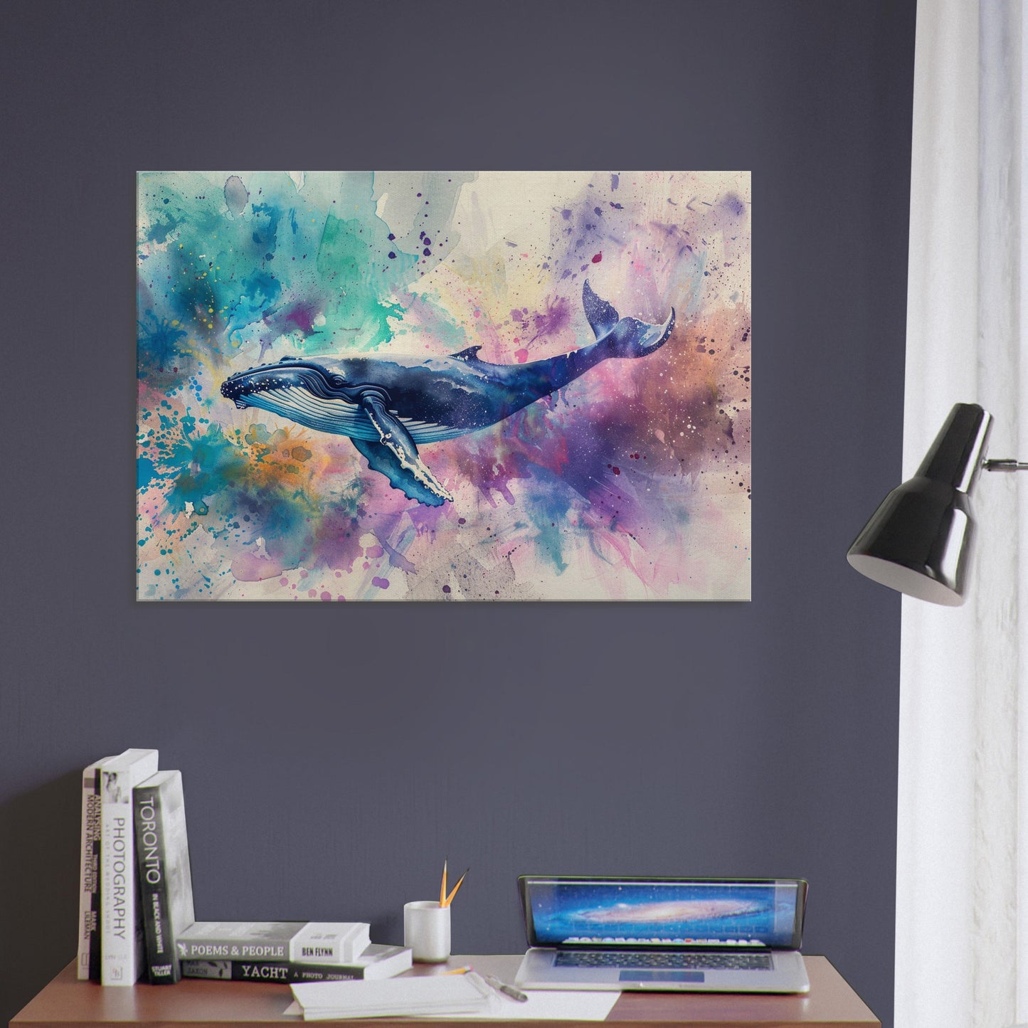 Watercolour Humpback Whale Canvas. Unique Whale Painting Print. Marine Animal, Nautical Decor Gift for Sea Life Lovers. Paint Splash Art - CanvasityCrafts - Free Shipping