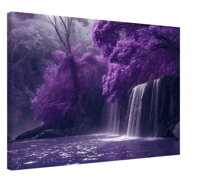 Lilac Waterfall in a Purple Fairytale Woodland on Canvas. Floral forest scene of violet. Home decor print office wall art, enchanted fantasy - CanvasityCrafts - Free Shipping