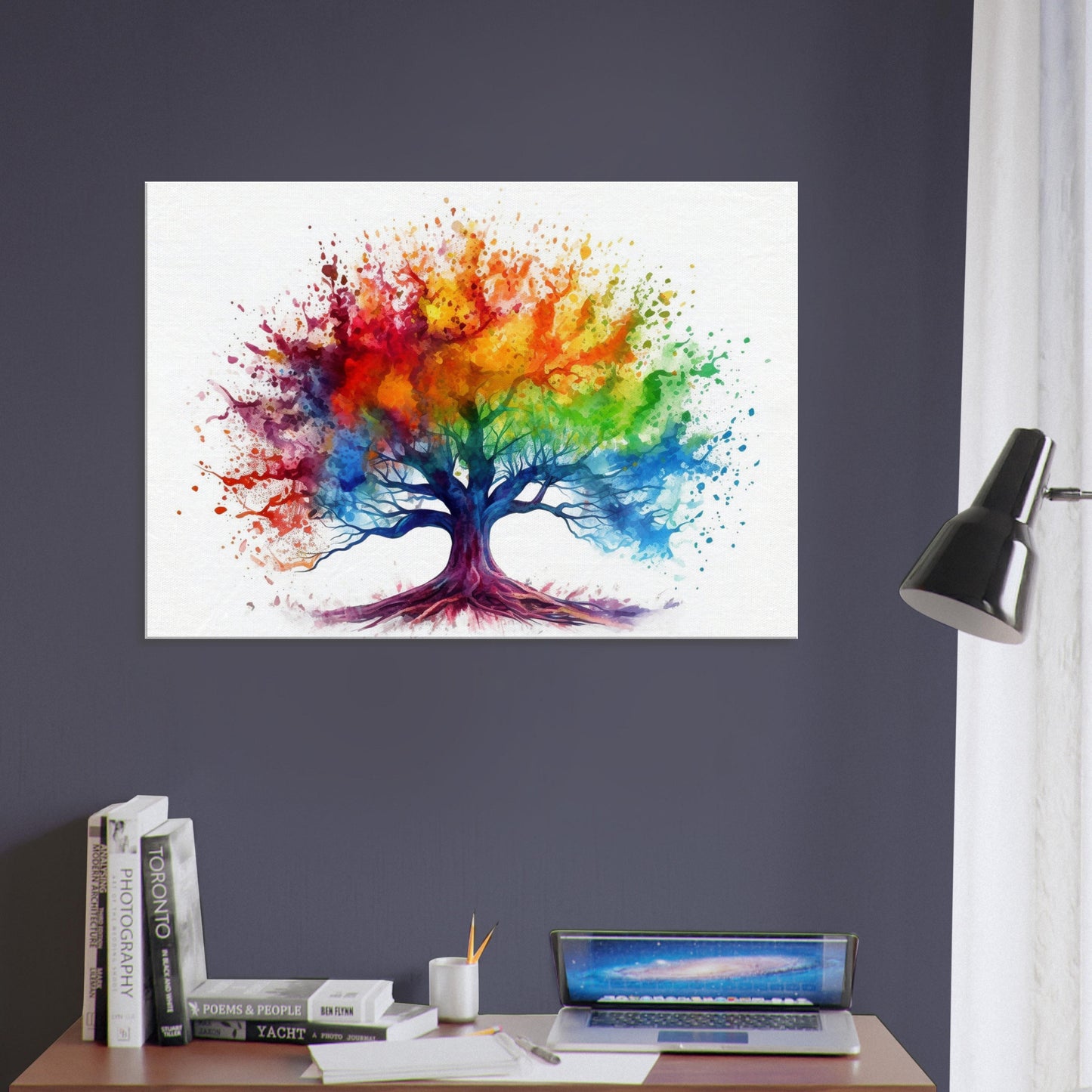 Rainbow Tree of Life Canvas. Colourful nature wall art. Vibrant home decor print, office wall art, fire tree gift. Watercolour Paint Splash - CanvasityCrafts - Free Shipping