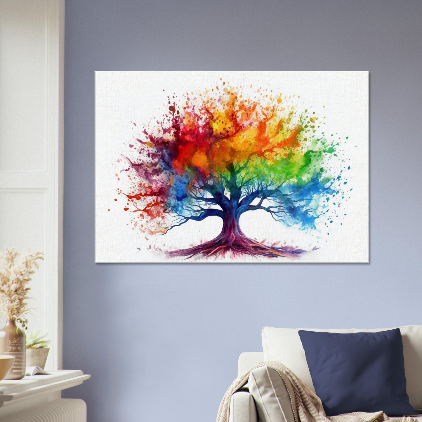 Rainbow Tree of Life Canvas. Colourful nature wall art. Vibrant home decor print, office wall art, fire tree gift. Watercolour Paint Splash - CanvasityCrafts - Free Shipping