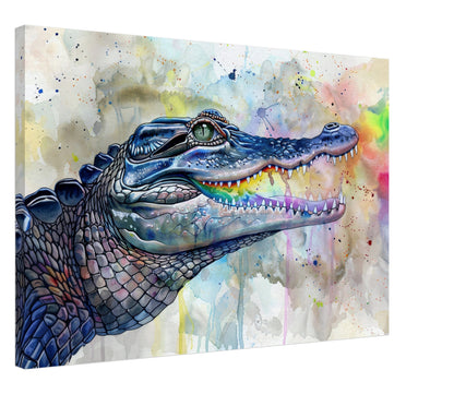 Watercolour Crocodile Canvas. Unique Multicolour Reptile Painting Print. Safari Animal Decor Gift for Big Croc Lovers. Paint Splash Art - CanvasityCrafts - Free Shipping