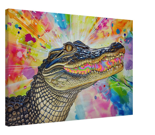 AHHH! Multicolour Crocodile Canvas. Unique Watercolour Reptile Painting Print Safari Animal Decor Gift for Big Croc Lovers Paint Splash Art - CanvasityCrafts - Free Shipping