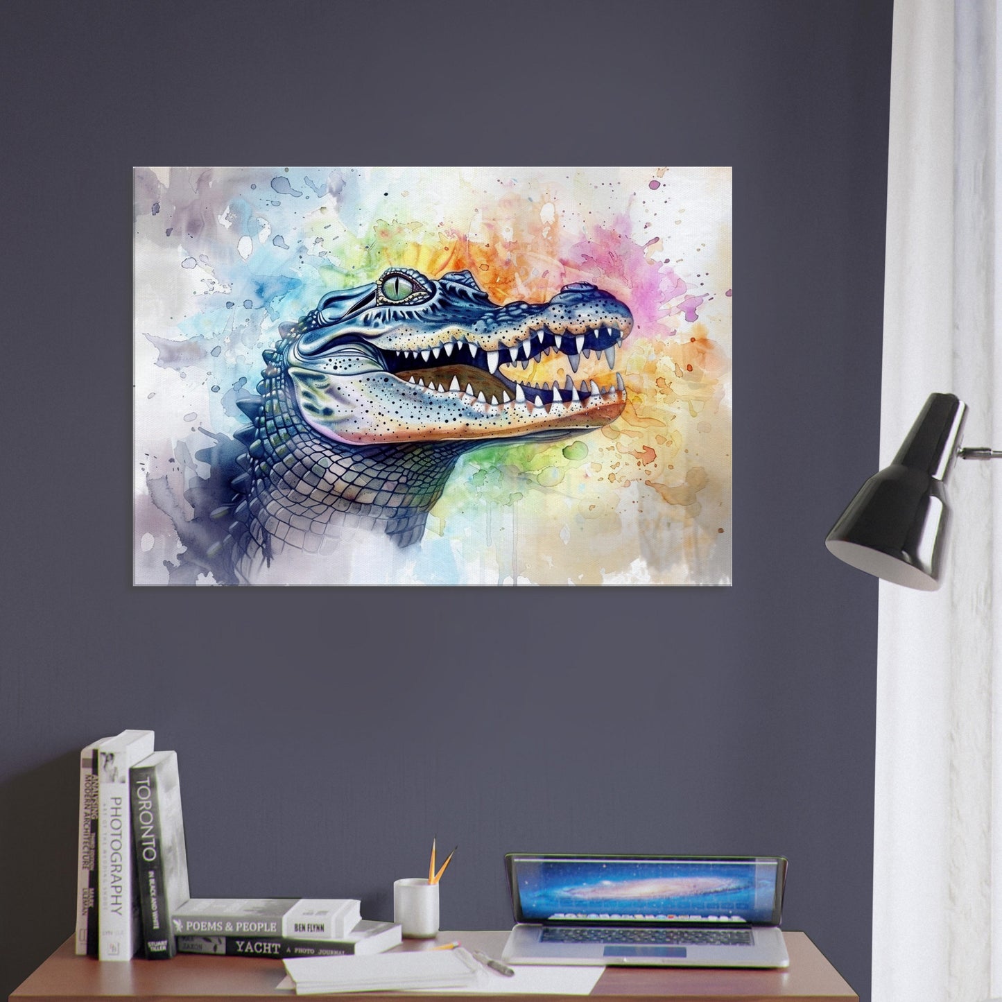 AHHH! Watercolour Crocodile Canvas. Unique Multicolour Reptile Painting Print Safari Animal Decor Gift for Big Croc Lovers Paint Splash Art - CanvasityCrafts - Free Shipping