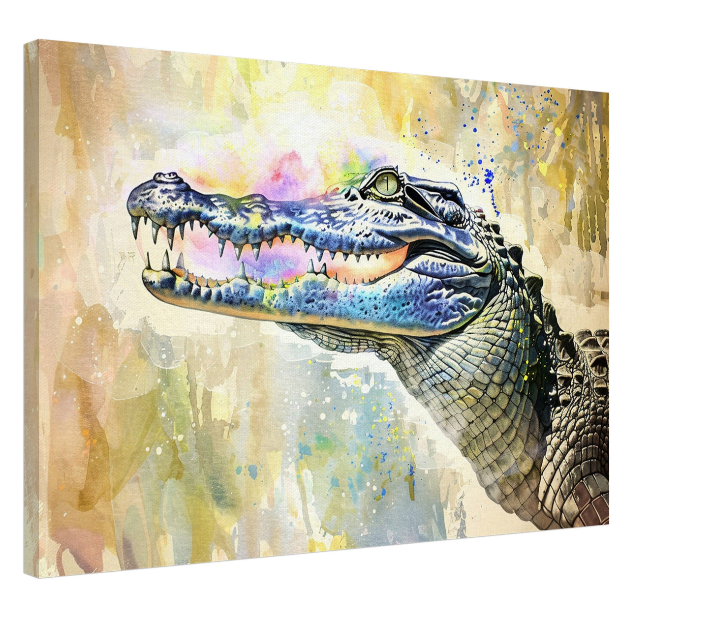 GRRR! Watercolour Crocodile Canvas. Unique Multicolour Reptile Painting Print Safari Animal Decor Gift for Big Croc Lovers Paint Splash Art - CanvasityCrafts - Free Shipping