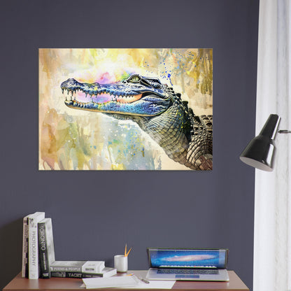 GRRR! Watercolour Crocodile Canvas. Unique Multicolour Reptile Painting Print Safari Animal Decor Gift for Big Croc Lovers Paint Splash Art - CanvasityCrafts - Free Shipping