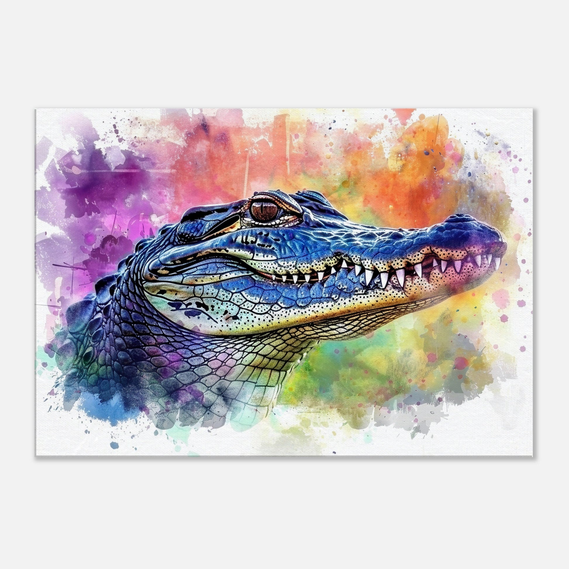 Snap Snap! Watercolour Crocodile Head Canvas. Unique Multicolour Reptile Painting Print Safari Animal Decor, Croc Gift. Paint Splash Art - CanvasityCrafts - Free Shipping