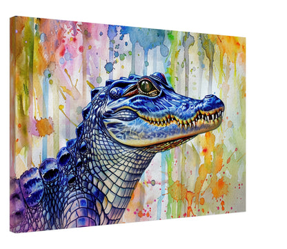 Snap Snap! Watercolour Crocodile Canvas. Unique Multicolour Reptile Painting Print Safari Animal Decor Gift. Paint Splash Art - CanvasityCrafts - Free Shipping