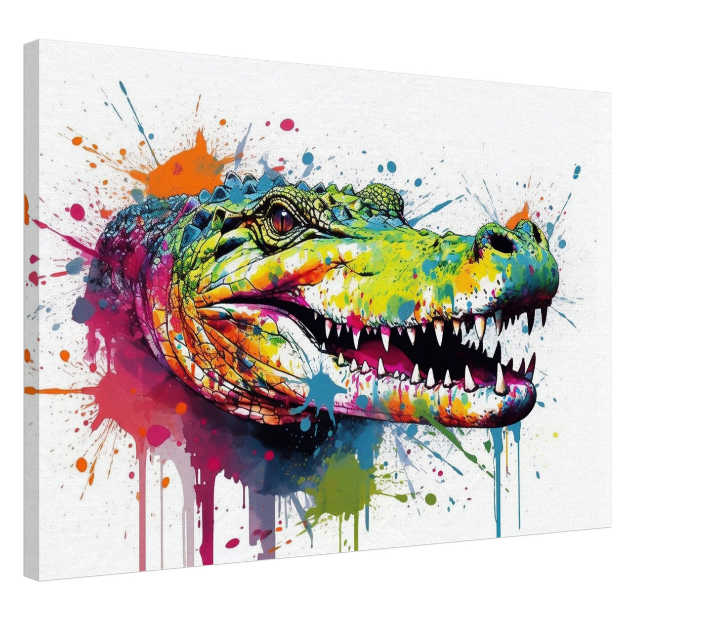 Watercolour Crocodile Head Canvas. Unique Multicolour Reptile Painting Print Safari Animal Decor, Big Croc Lover Gift. Paint Splash Art - CanvasityCrafts - Free Shipping