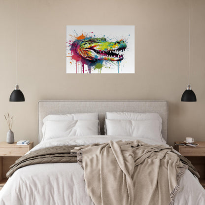 Watercolour Crocodile Head Canvas. Unique Multicolour Reptile Painting Print Safari Animal Decor, Big Croc Lover Gift. Paint Splash Art - CanvasityCrafts - Free Shipping