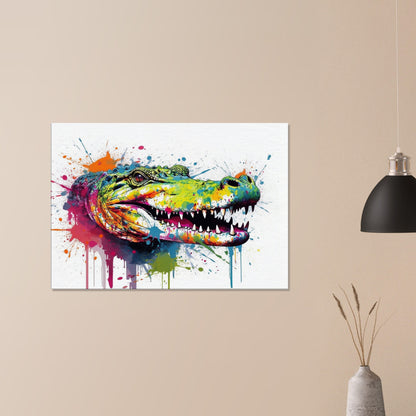 Watercolour Crocodile Head Canvas. Unique Multicolour Reptile Painting Print Safari Animal Decor, Big Croc Lover Gift. Paint Splash Art - CanvasityCrafts - Free Shipping