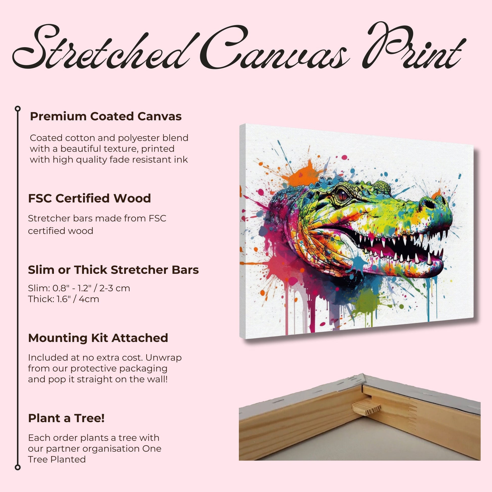 Watercolour Crocodile Head Canvas. Unique Multicolour Reptile Painting Print Safari Animal Decor, Big Croc Lover Gift. Paint Splash Art - CanvasityCrafts - Free Shipping