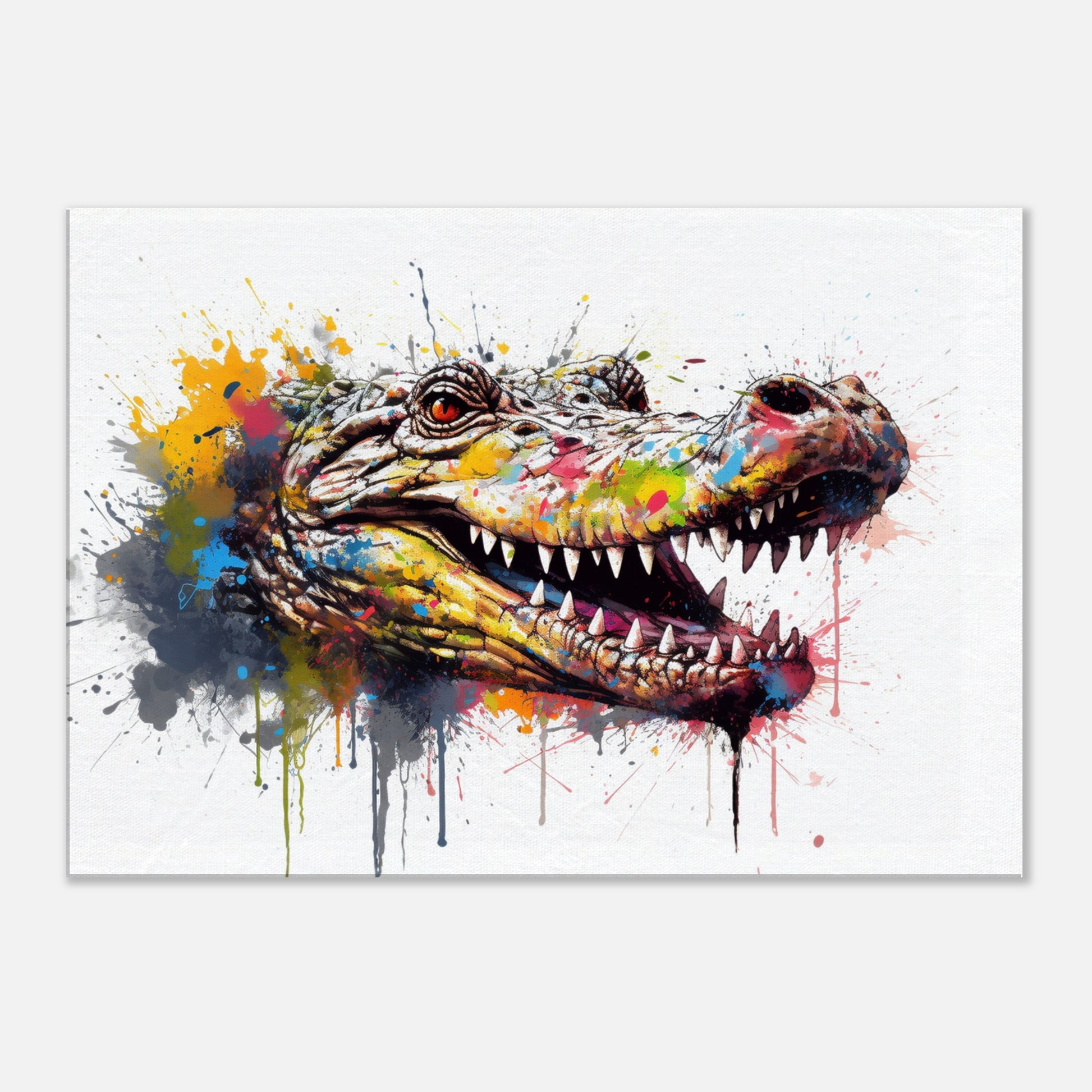 Watercolour Crocodile Head Canvas. Unique Multicolour Reptile Painting Print Safari Animal Decor, Big Croc Lover Gift. Paint Splash Art - CanvasityCrafts - Free Shipping