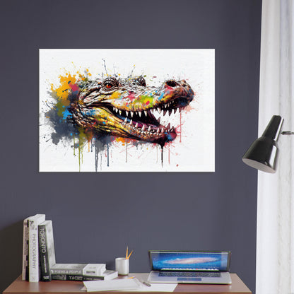 Watercolour Crocodile Head Canvas. Unique Multicolour Reptile Painting Print Safari Animal Decor, Big Croc Lover Gift. Paint Splash Art - CanvasityCrafts - Free Shipping