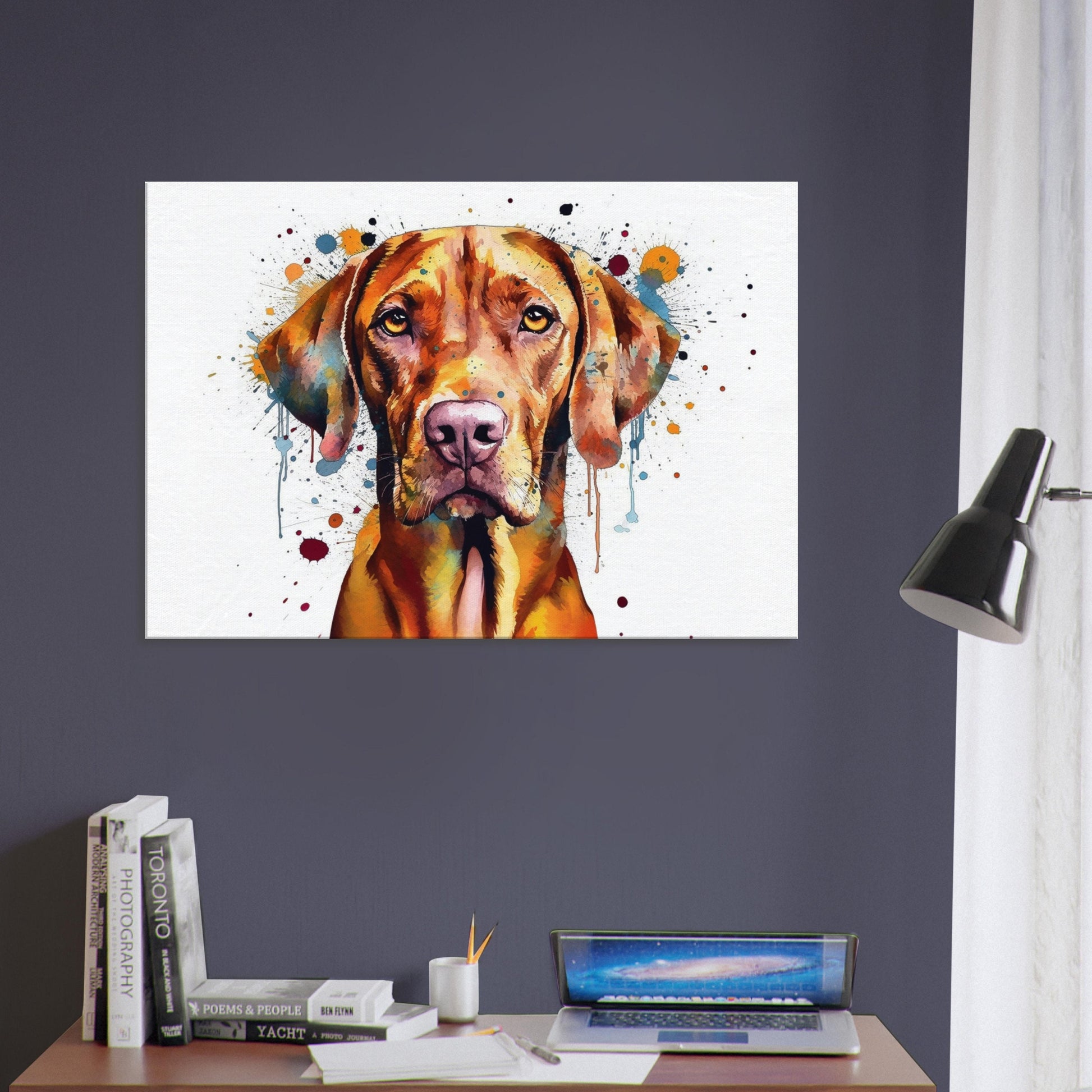 Watercolour Hungarian Vizsla Dog Canvas. Unique Paint Splash Painting Print, Colourful Animal Decor Gift. Splatter Paint Wall Art, Magyar - CanvasityCrafts - Free Shipping