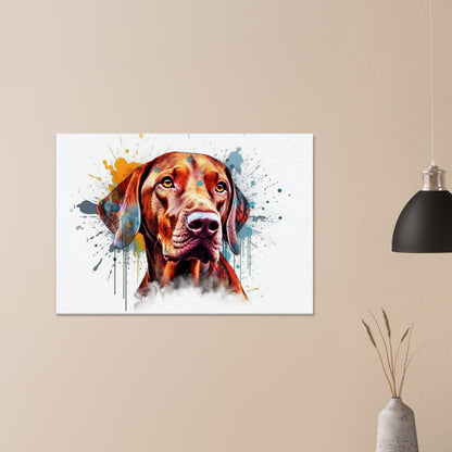 Watercolour Hungarian Vizsla Dog Canvas. Unique Paint Splash Painting Print, Colourful Animal Decor Gift. Splatter Paint Wall Art, Magyar - CanvasityCrafts - Free Shipping