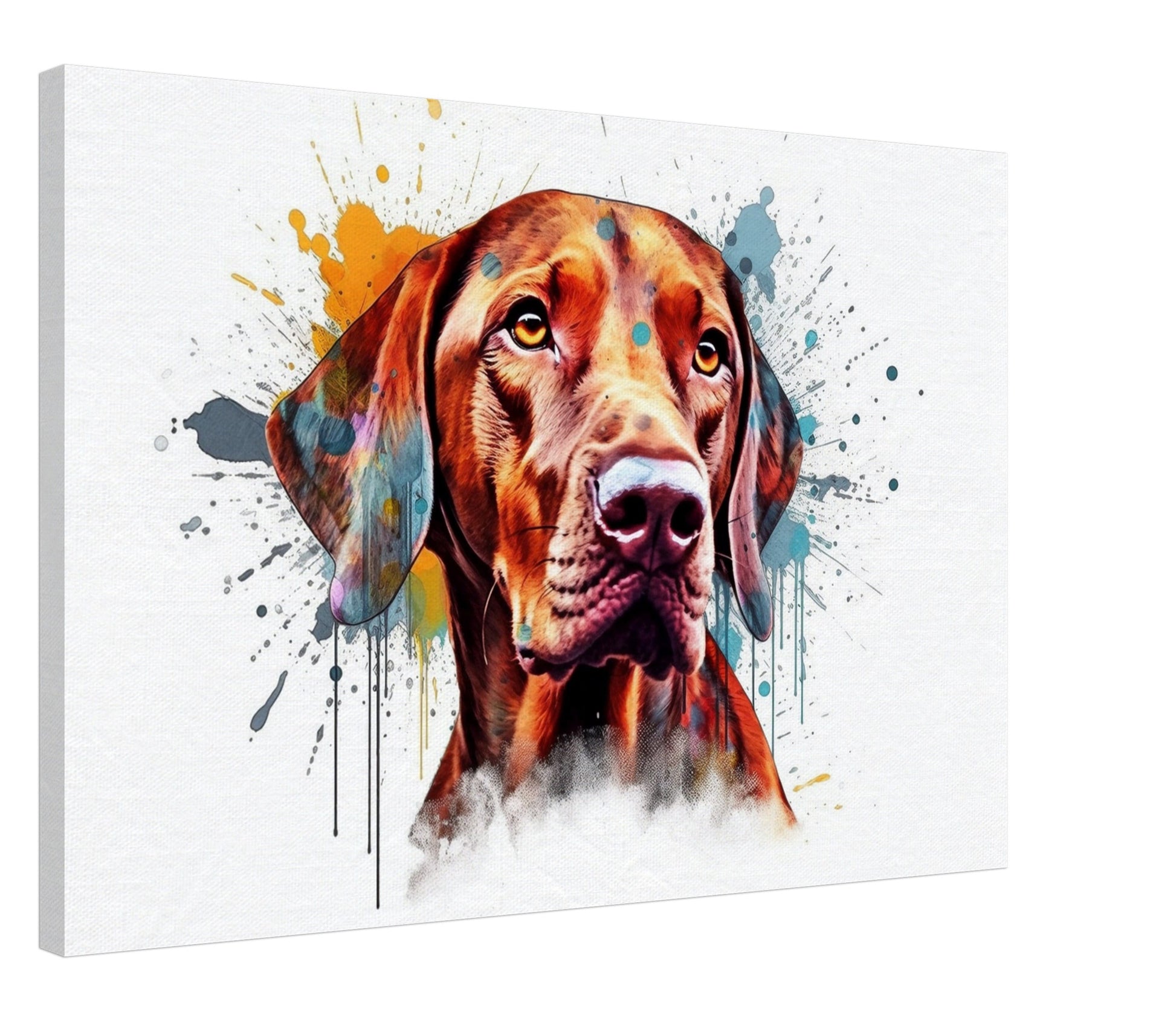 Watercolour Hungarian Vizsla Dog Canvas. Unique Paint Splash Painting Print, Colourful Animal Decor Gift. Splatter Paint Wall Art, Magyar - CanvasityCrafts - Free Shipping