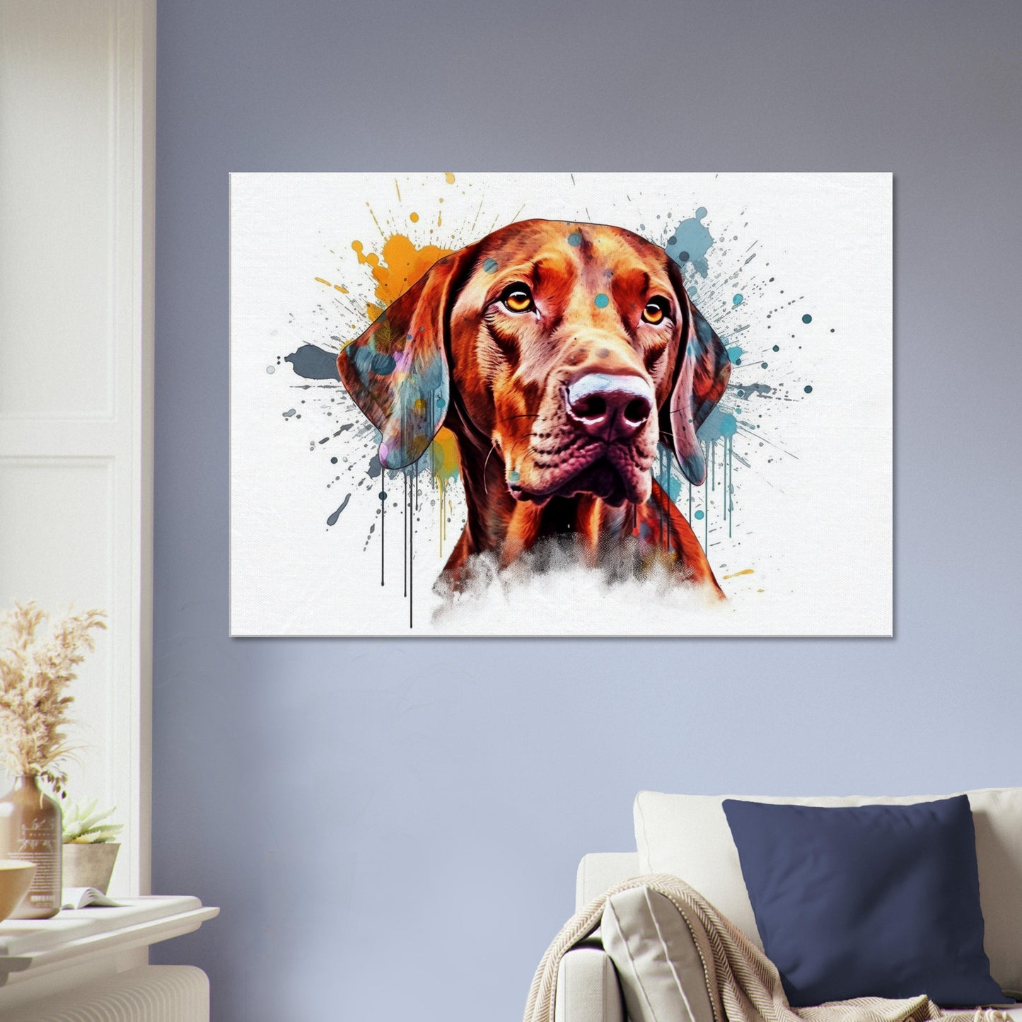 Watercolour Hungarian Vizsla Dog Canvas. Unique Paint Splash Painting Print, Colourful Animal Decor Gift. Splatter Paint Wall Art, Magyar - CanvasityCrafts - Free Shipping