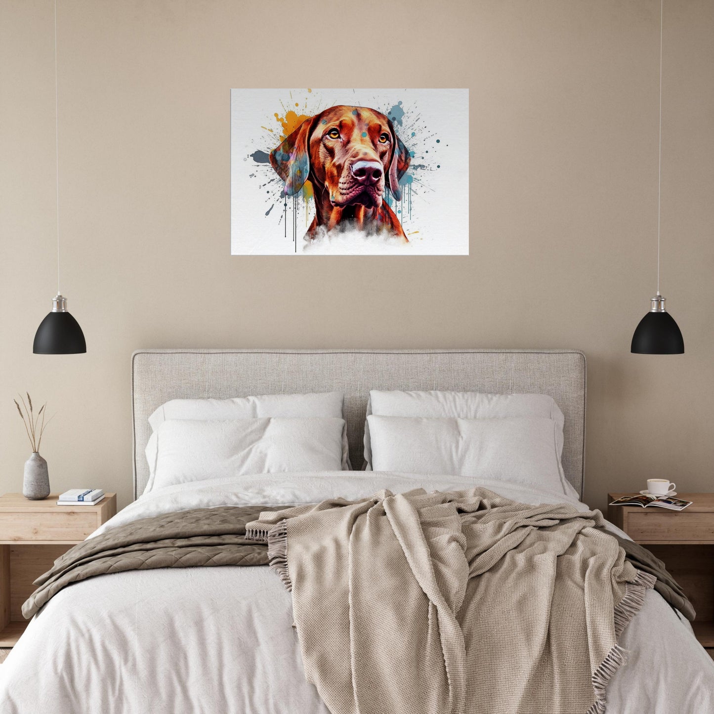 Watercolour Hungarian Vizsla Dog Canvas. Unique Paint Splash Painting Print, Colourful Animal Decor Gift. Splatter Paint Wall Art, Magyar - CanvasityCrafts - Free Shipping