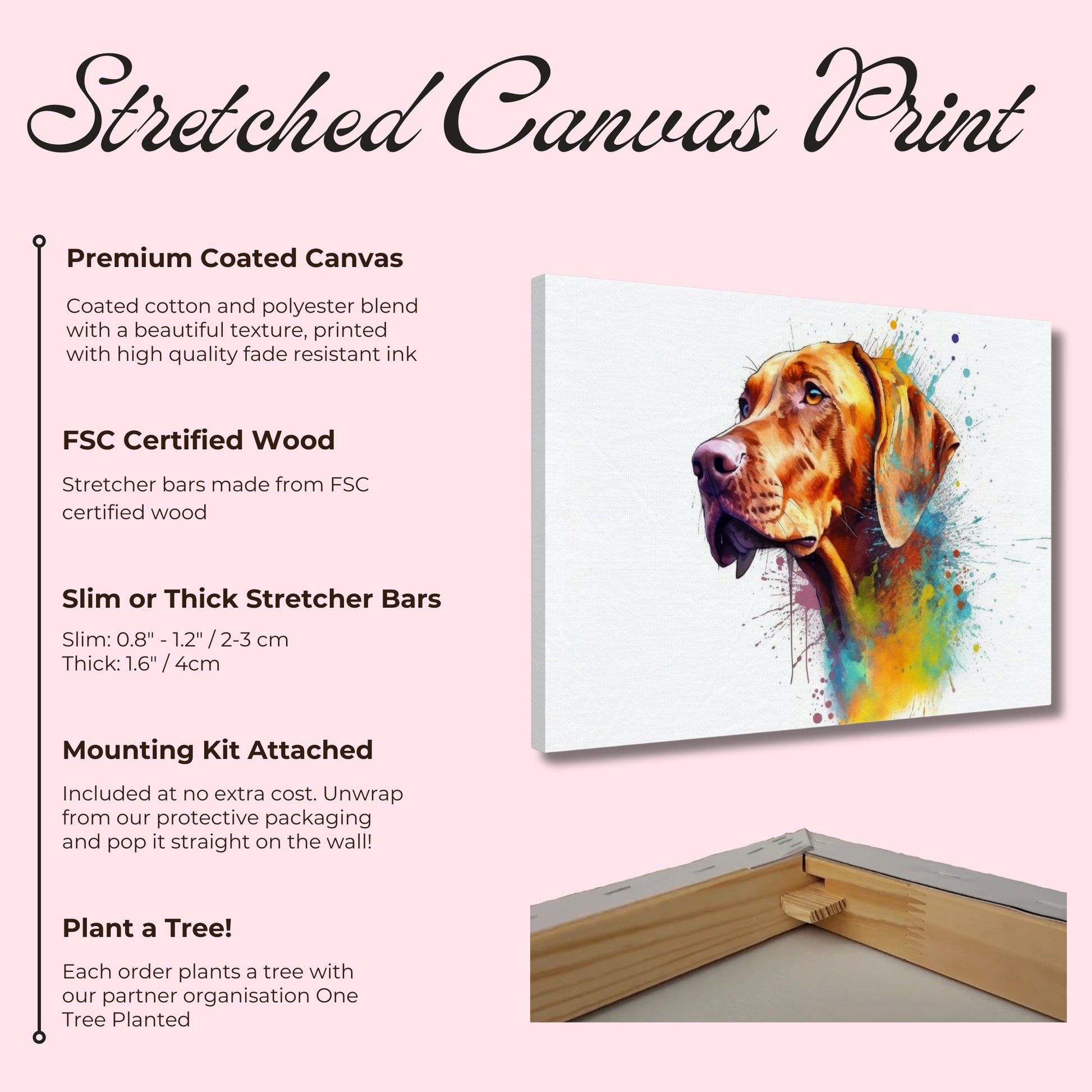 Colourful Hungarian Vizsla Dog Canvas. Unique Paint Splash Painting Print, Watercolour Animal Decor Gift. Splatter Paint Wall Art, Magyar - CanvasityCrafts - Free Shipping