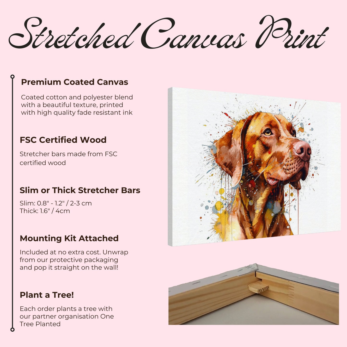 Colourful Hungarian Vizsla Dog Canvas. Unique Paint Splash Painting Print, Watercolour Animal Decor Gift. Splatter Paint Wall Art, Magyar - CanvasityCrafts - Free Shipping