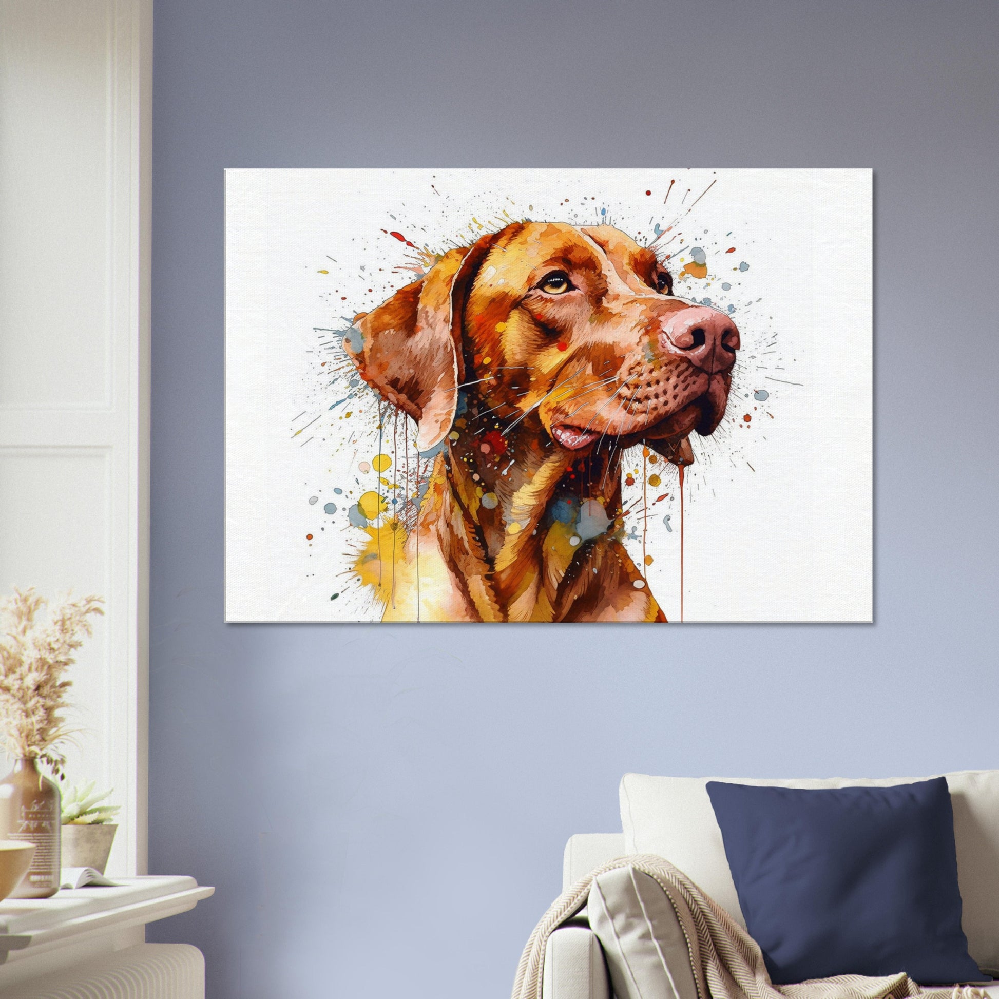 Colourful Hungarian Vizsla Dog Canvas. Unique Paint Splash Painting Print, Watercolour Animal Decor Gift. Splatter Paint Wall Art, Magyar - CanvasityCrafts - Free Shipping