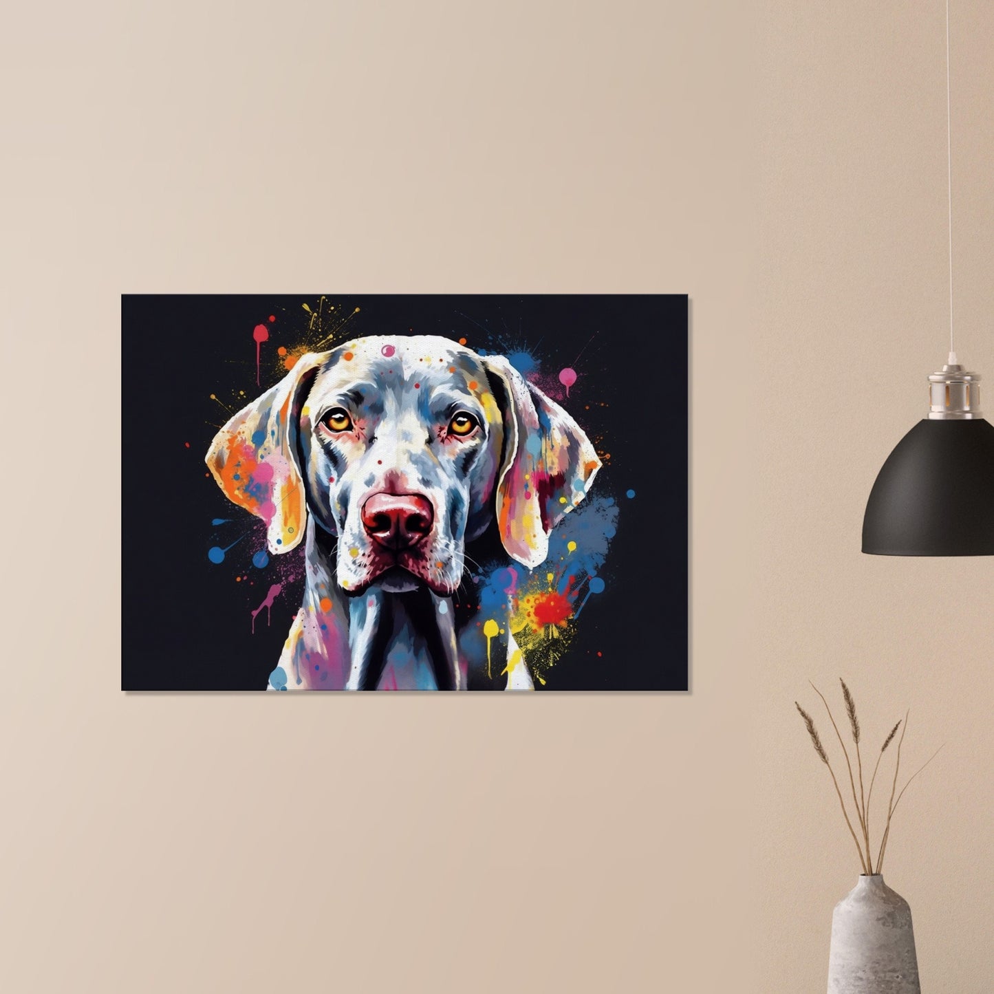 Colourful Weimaraner Canvas Print. Unique Paint Splash Dog Painting, Watercolour Animal Decor Weim Gift, Splatter Paint Wall Art, Grey Ghost - CanvasityCrafts - Free Shipping