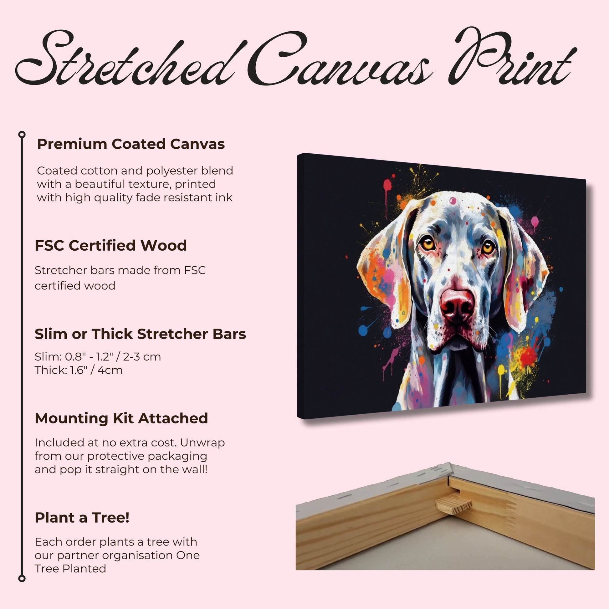 Colourful Weimaraner Canvas Print. Unique Paint Splash Dog Painting, Watercolour Animal Decor Weim Gift, Splatter Paint Wall Art, Grey Ghost - CanvasityCrafts - Free Shipping