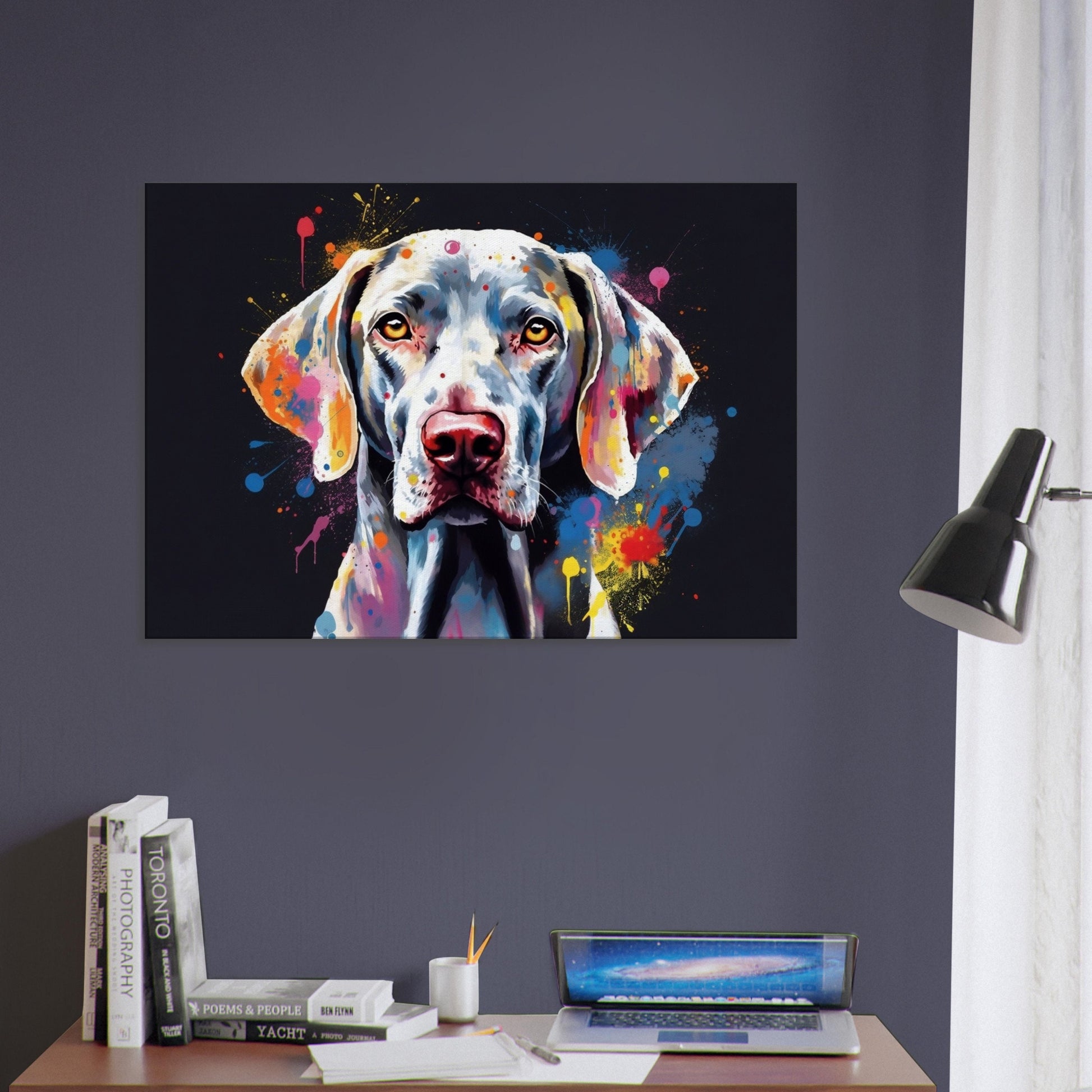 Colourful Weimaraner Canvas Print. Unique Paint Splash Dog Painting, Watercolour Animal Decor Weim Gift, Splatter Paint Wall Art, Grey Ghost - CanvasityCrafts - Free Shipping