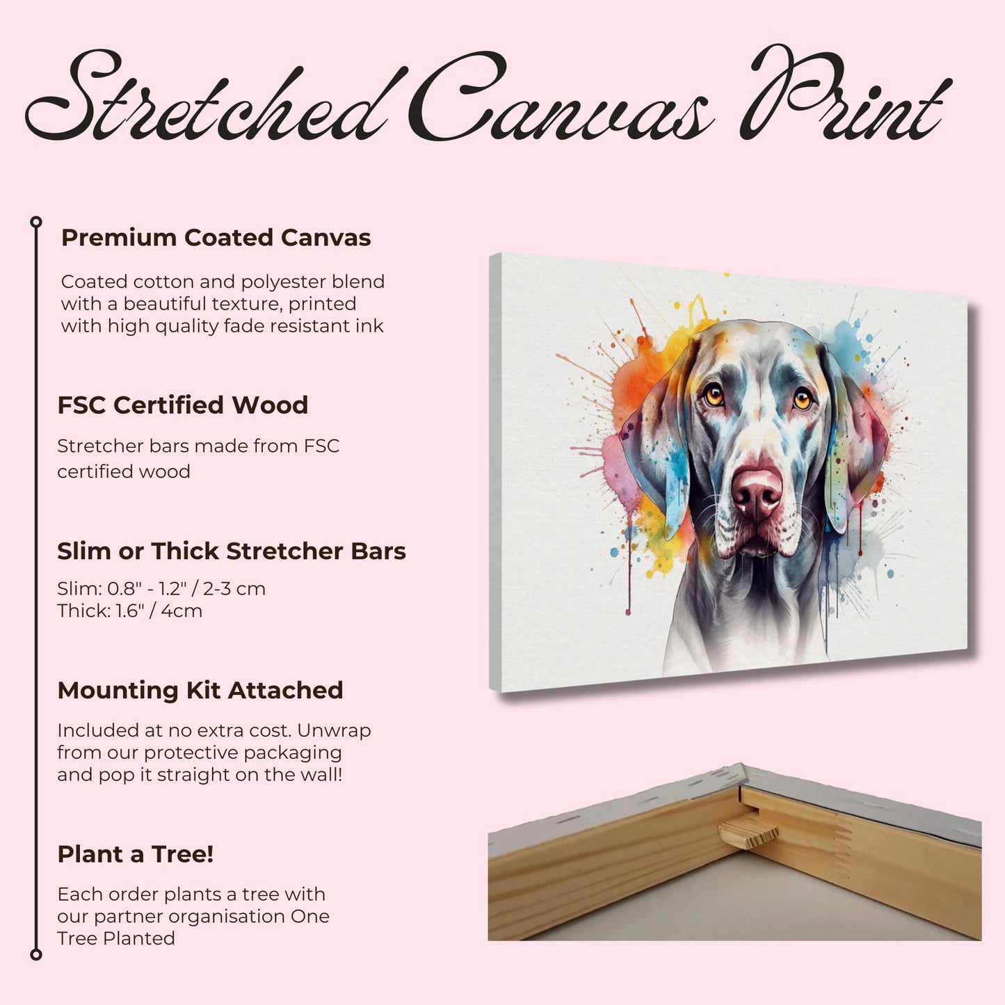 Watercolour Weimaraner Canvas Print. Unique Colourful Dog Painting, Paint Splash Animal Decor Weim Gift, Splatter Paint Wall Art. Grey Ghost - CanvasityCrafts - Free Shipping