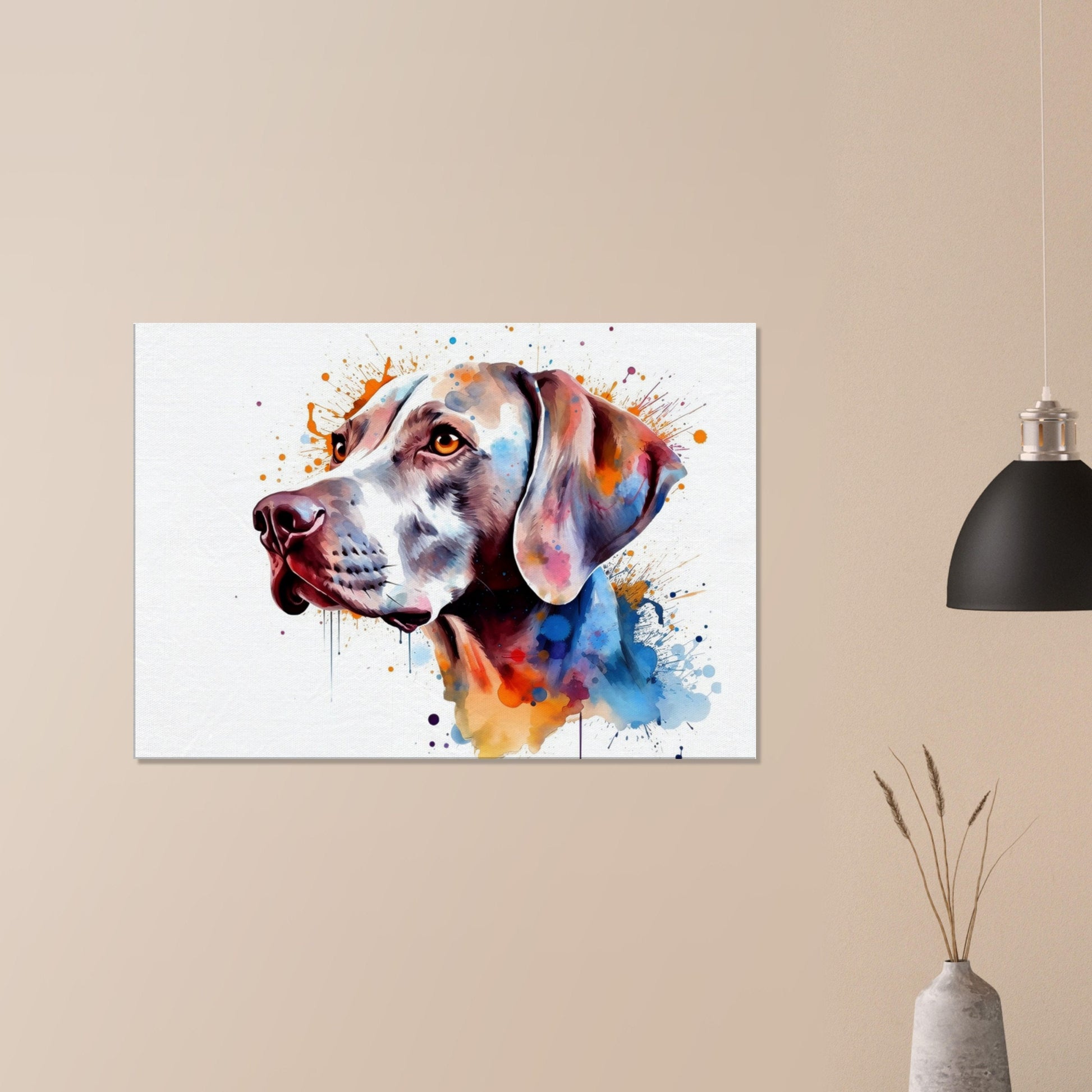 Watercolour Weimaraner Canvas Print. Unique Colourful Dog Painting, Paint Splash Animal Decor, Weim Gift Splatter Paint Wall Art. Grey Ghost - CanvasityCrafts - Free Shipping