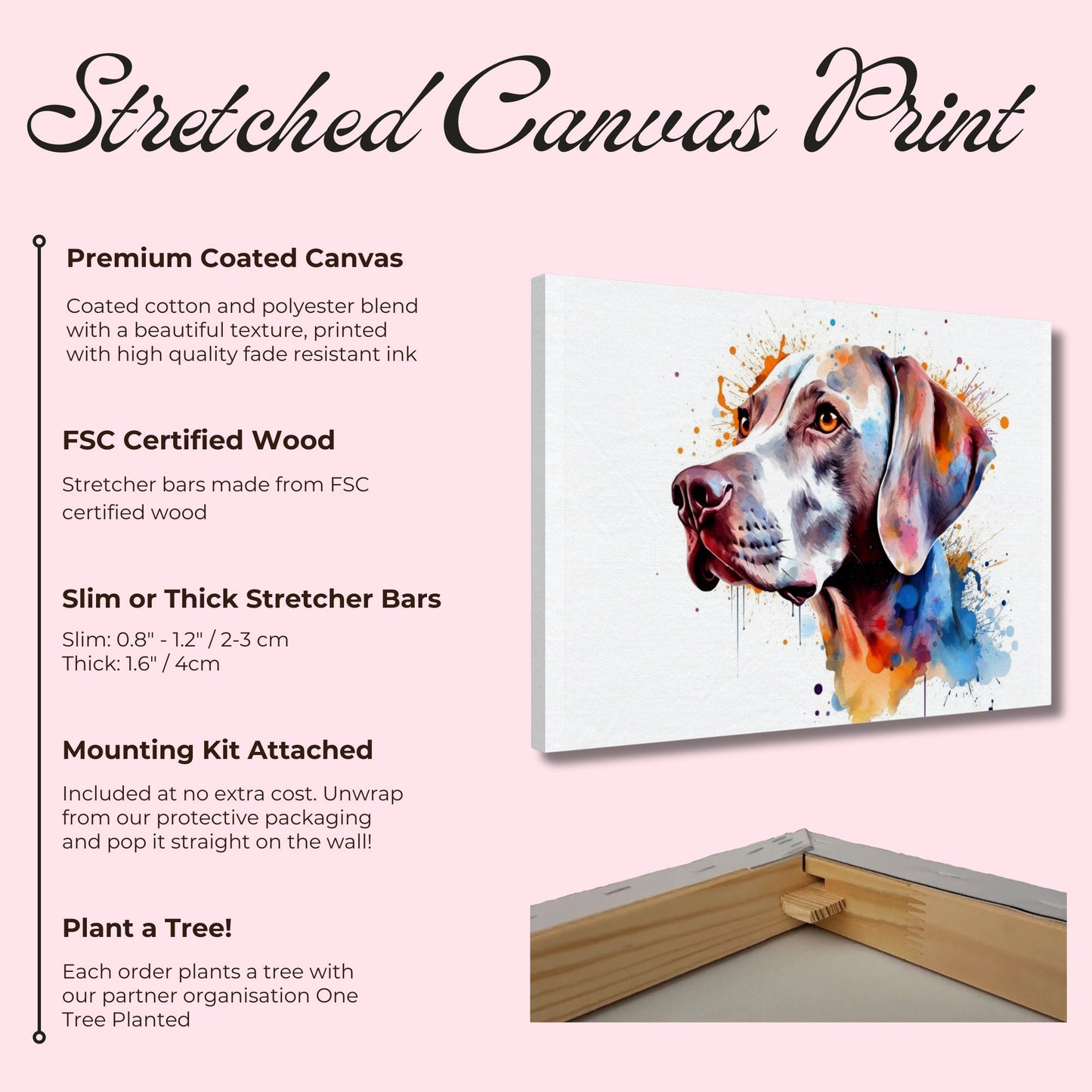 Watercolour Weimaraner Canvas Print. Unique Colourful Dog Painting, Paint Splash Animal Decor, Weim Gift Splatter Paint Wall Art. Grey Ghost - CanvasityCrafts - Free Shipping