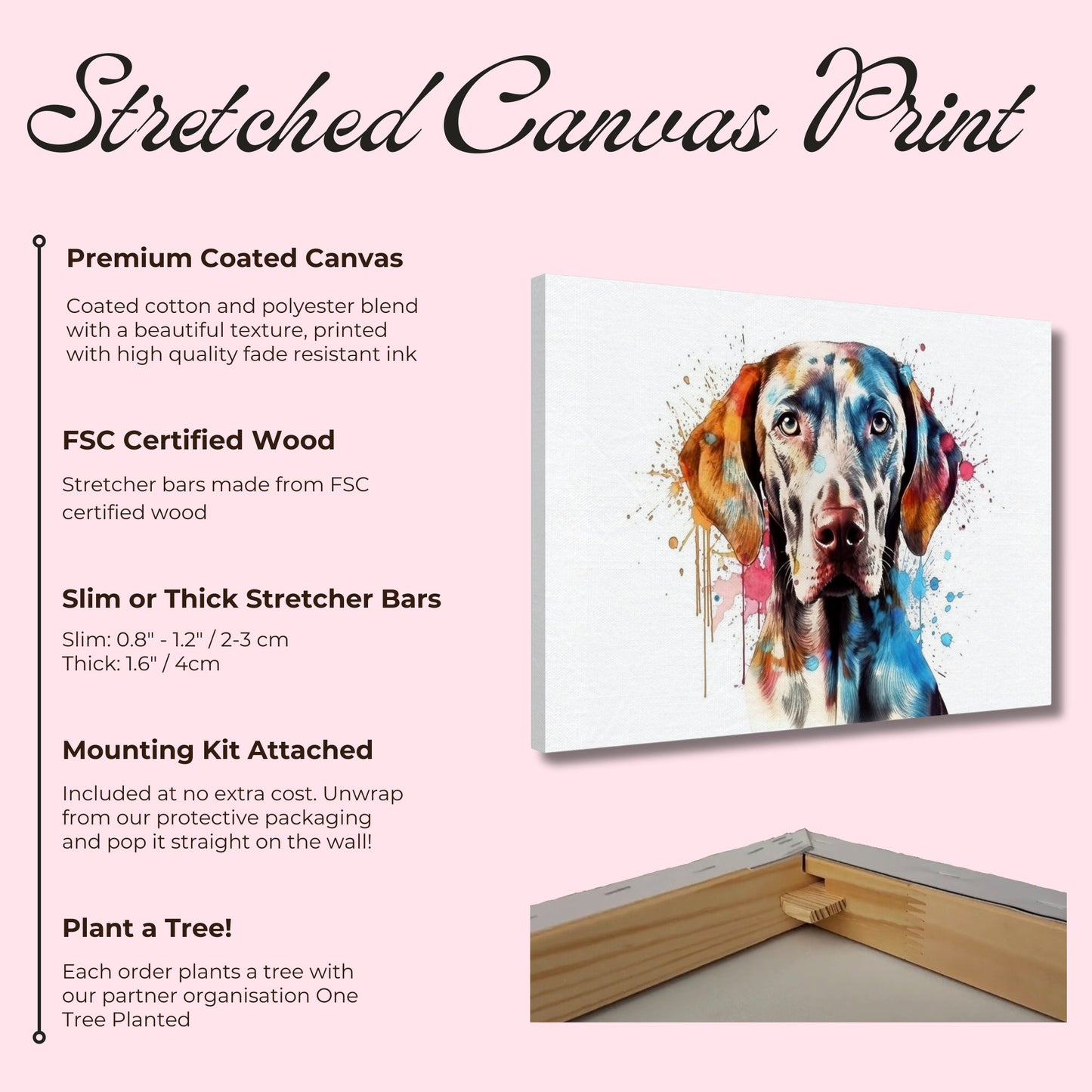 Watercolour Weimaraner Canvas Print. Unique Colourful Dog Painting, Paint Splash Animal Decor, Weim Gift, Splatter Paint Wall Art - CanvasityCrafts - Free Shipping