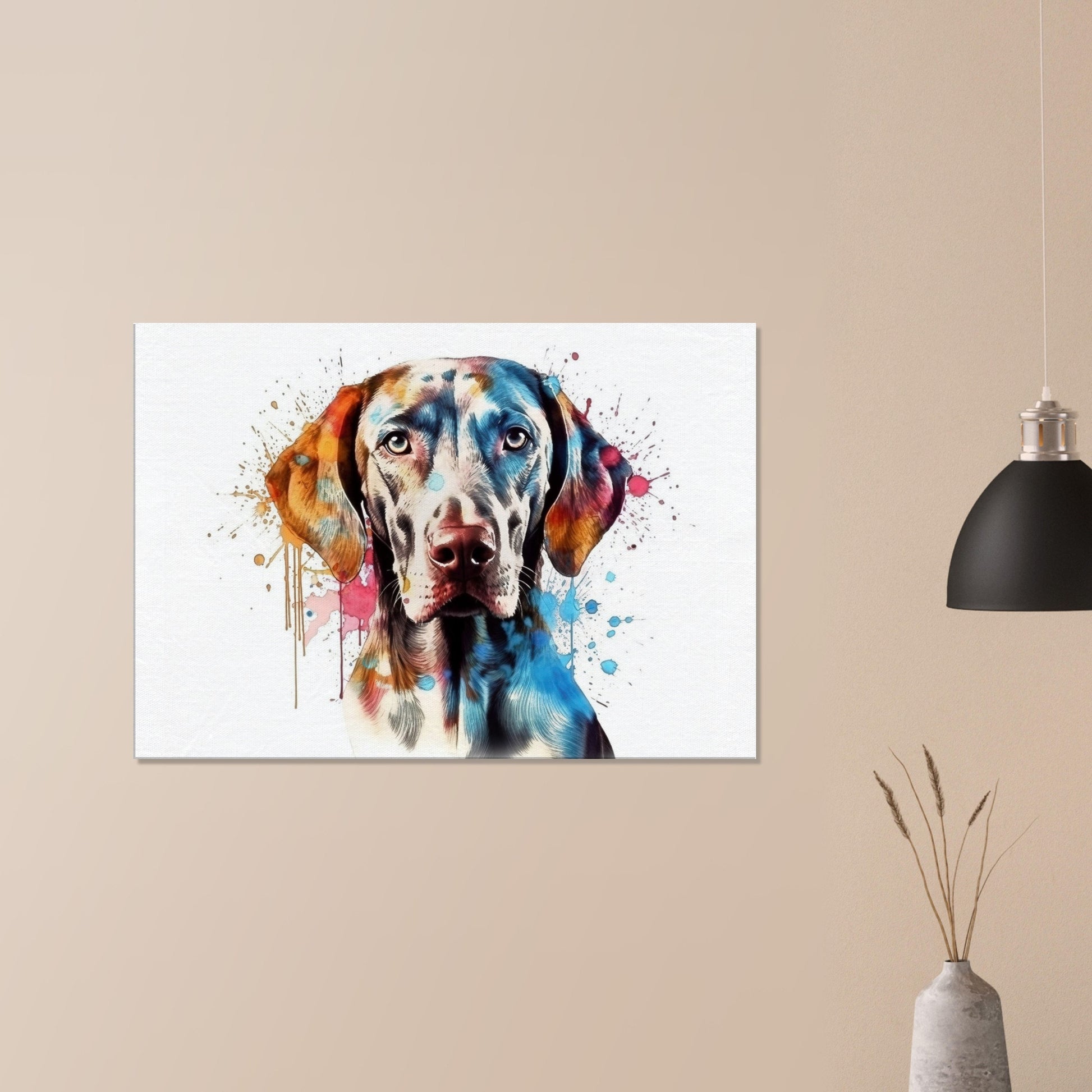 Watercolour Weimaraner Canvas Print. Unique Colourful Dog Painting, Paint Splash Animal Decor, Weim Gift, Splatter Paint Wall Art - CanvasityCrafts - Free Shipping