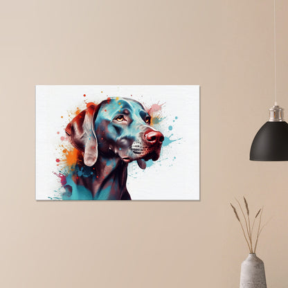 Colourful Weimaraner Canvas Print. Unique Watercolour Dog Painting, Paint Splash Animal Decor, Weim Gift, Splatter Paint Wall Art - CanvasityCrafts - Free Shipping