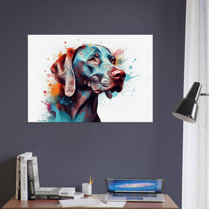 Colourful Weimaraner Canvas Print. Unique Watercolour Dog Painting, Paint Splash Animal Decor, Weim Gift, Splatter Paint Wall Art - CanvasityCrafts - Free Shipping