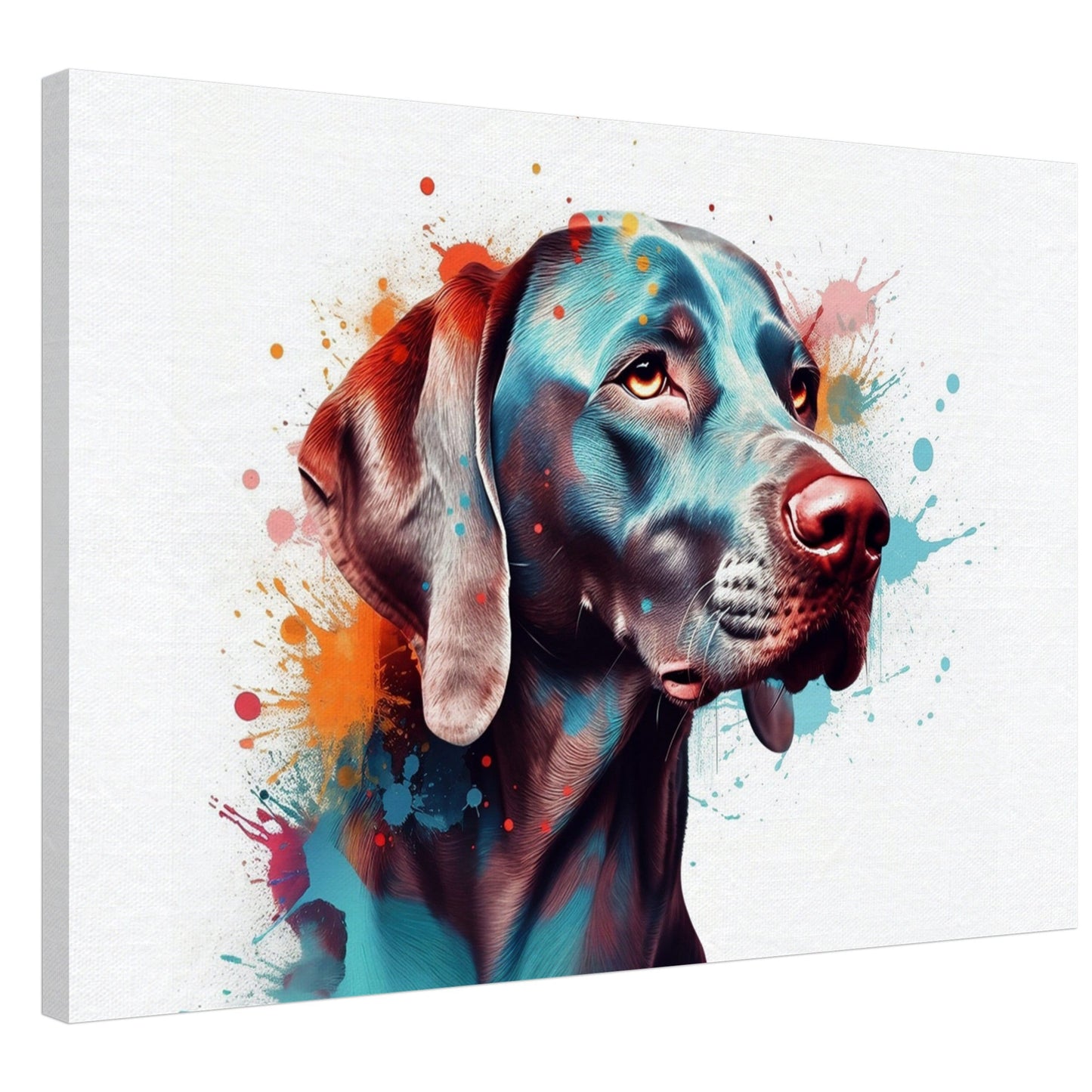 Colourful Weimaraner Canvas Print. Unique Watercolour Dog Painting, Paint Splash Animal Decor, Weim Gift, Splatter Paint Wall Art - CanvasityCrafts - Free Shipping