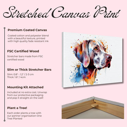 Watercolour Weimaraner Canvas Print. Unique Colourful Dog Painting, Paint Splash Animal Decor, Weim Gift, Splatter Paint Wall Art - CanvasityCrafts - Free Shipping