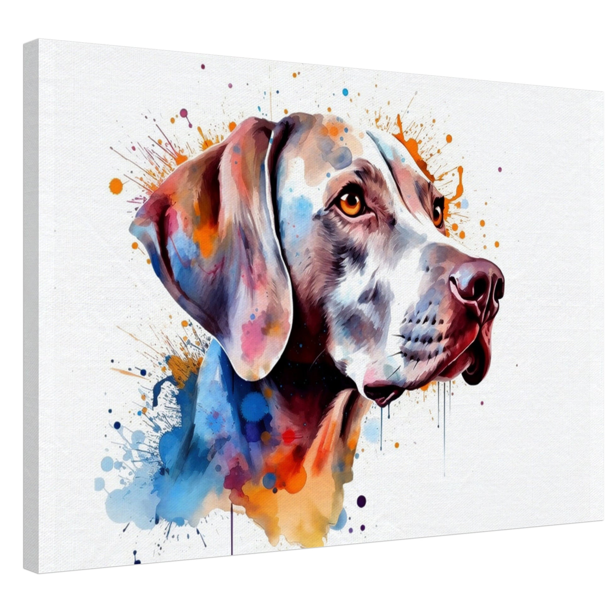 Watercolour Weimaraner Canvas Print. Unique Colourful Dog Painting, Paint Splash Animal Decor, Weim Gift, Splatter Paint Wall Art - CanvasityCrafts - Free Shipping